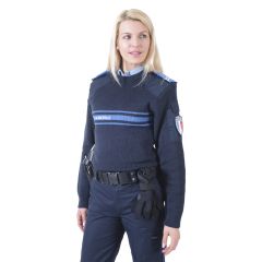 Pull col rond Police Municipale maille administrative lourde
